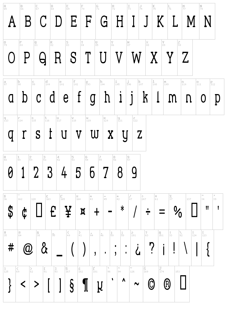 Street Corner Slab font map